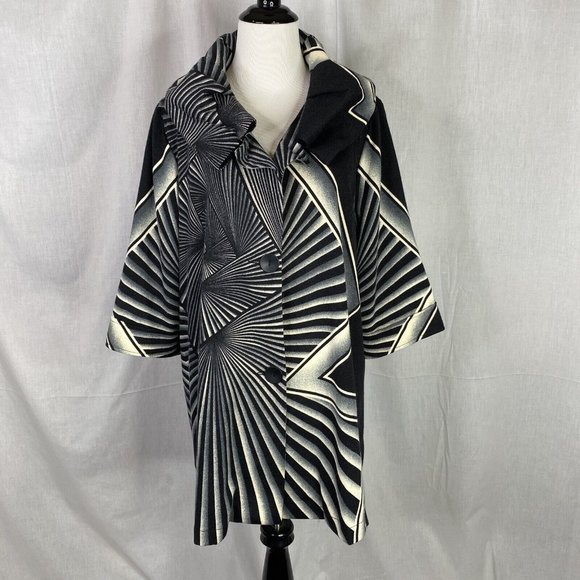 Damee Inc Art geometric striped Lined Mesh Wire Collar Swing Jacket size Medium - Picture 6 of 11